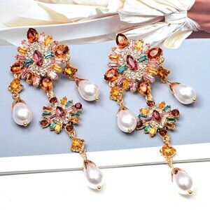Baroque Versailles Gold Victorian Earrings Rococo Huge Couture Holiday Pearl NWT